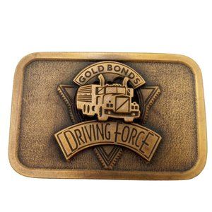 Driving Force Belt Buckle Gold Bonds Trucker Semi Truck Travel Country Western W